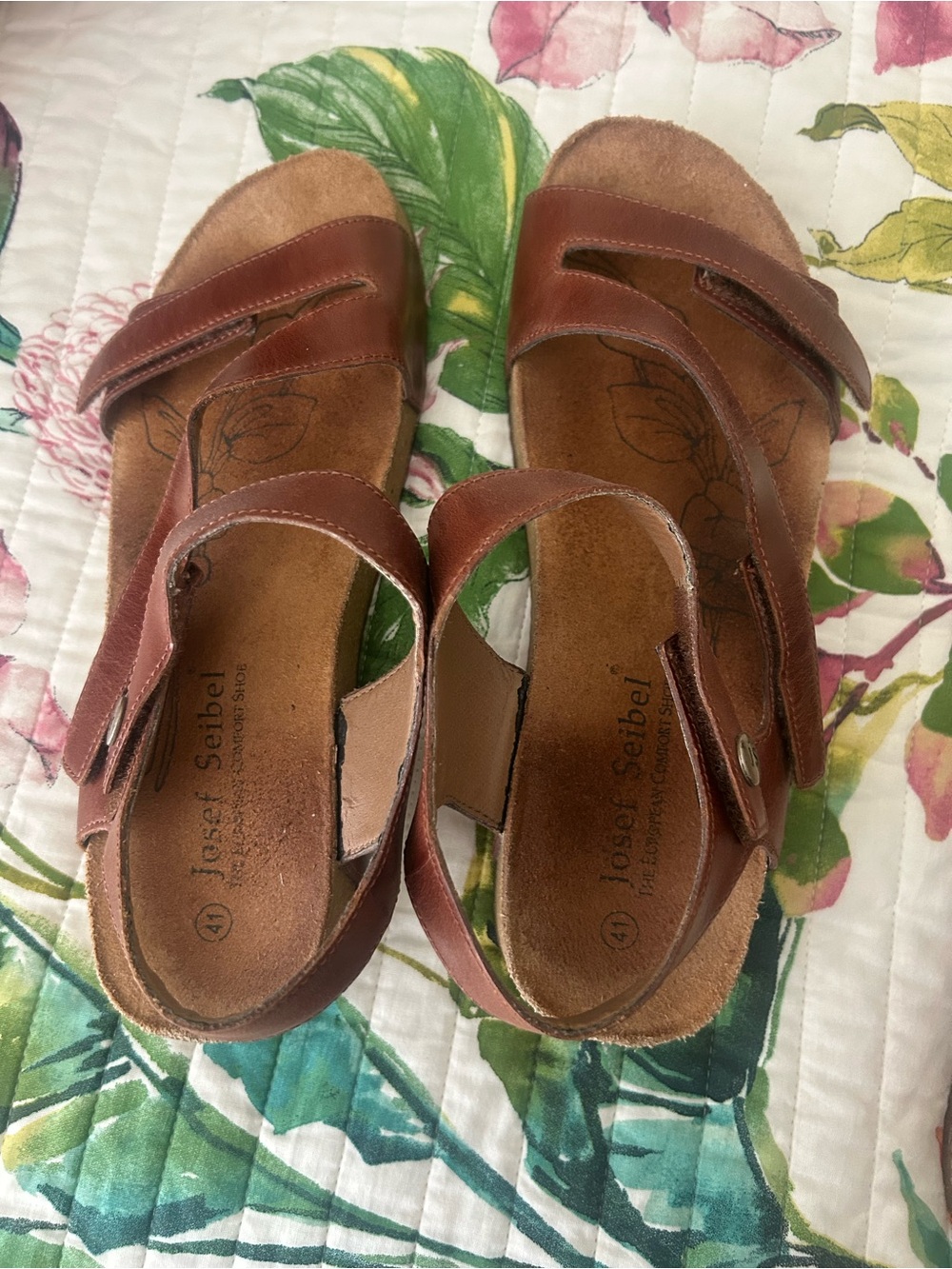 Josef Seibel Women's Cognac Leather Adjustable Slingback Sandals